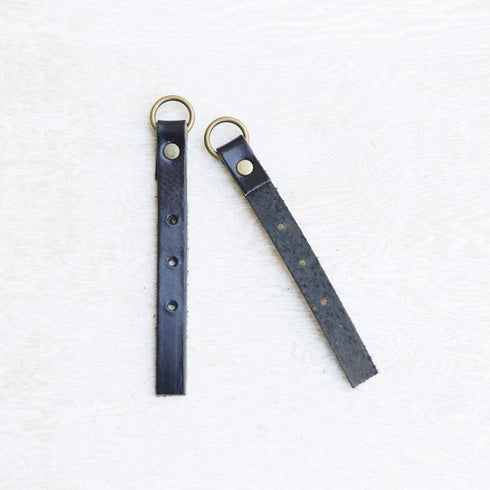2 Pieces of 4 and 1/4  inch Black Leather Straps with Antique Brass Ring and Snap Antique Brass